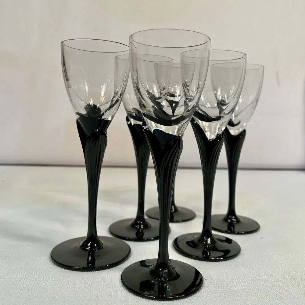ALEXANDRA-BLACK STEMWARE by MIKASA (6) CORDIAL GLASSES LIKE NEW CONDITION